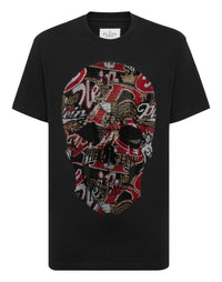 Philipp Plein T-Shirt Skull Stones 黑色大型多色水鑽馬賽克骷髏圓領T恤 男款正面