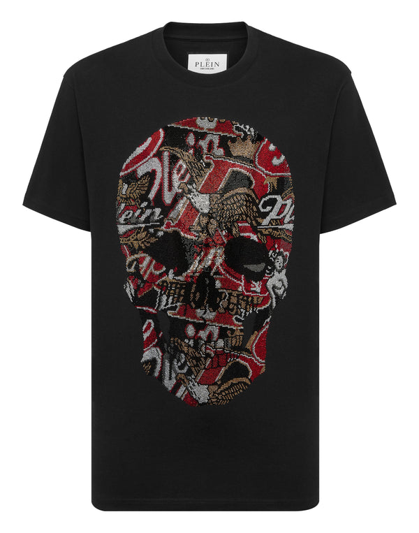 Philipp Plein T-Shirt Skull Stones 黑色大型多色水鑽馬賽克骷髏圓領T恤 男款正面