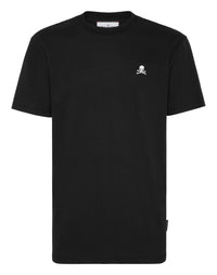 Philipp Plein Basic Round Neck T-Shirt Skull 全黑左胸白色骷髏交叉骨刺繡極簡圓領T恤 男款正面