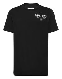 Philipp Plein Round Neck T-Shirt Greatness 全黑GREATNE$$印花六角徽章圓領T恤 男款正面
