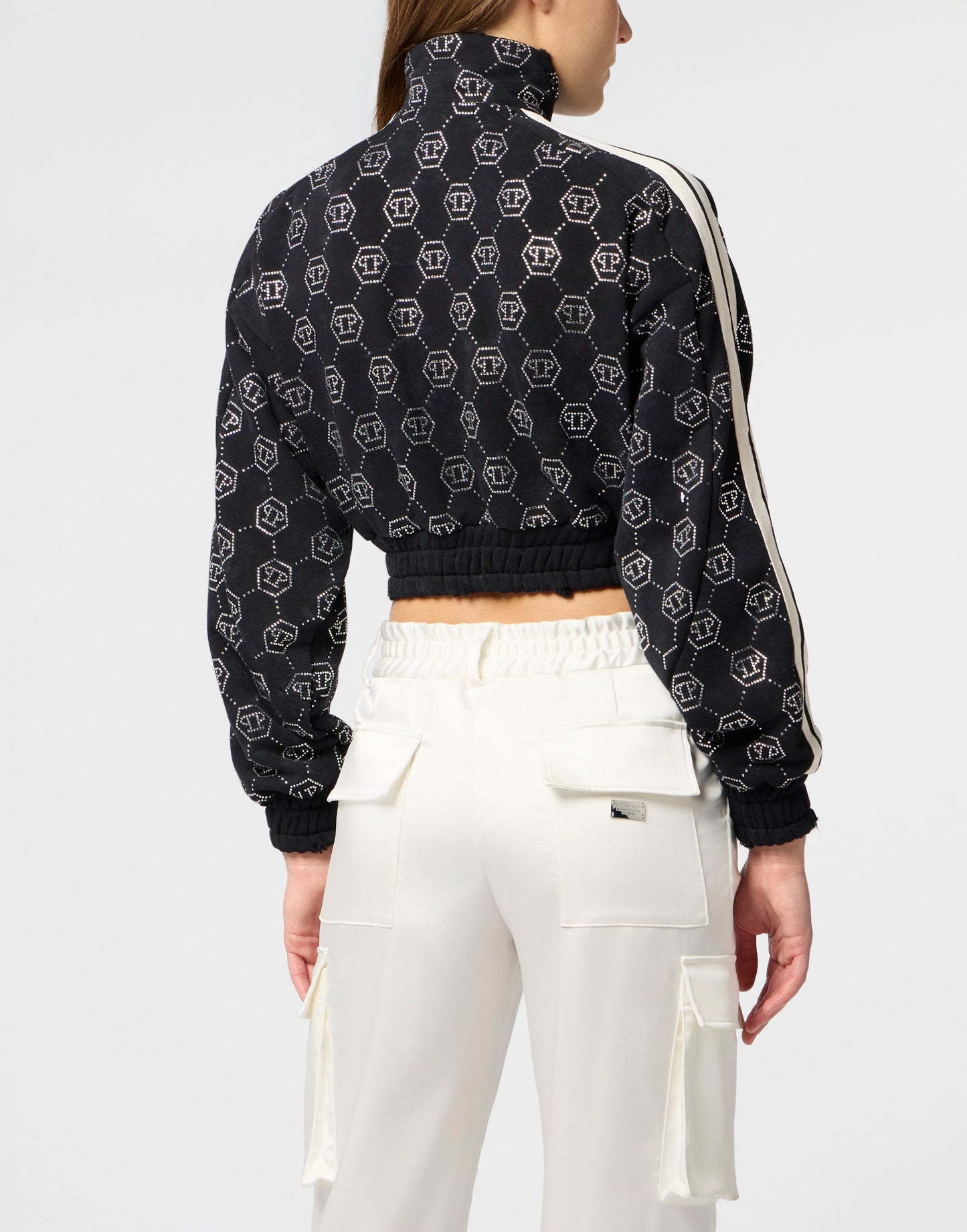 Philipp Plein Tracksuit Jacket 女款側面白色條紋與短版版型展示