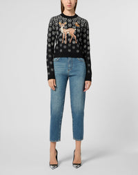 Philipp Plein Pullover Fairy Embroidery Monogram 女款黑色針織衫穿搭示範 178cm S號