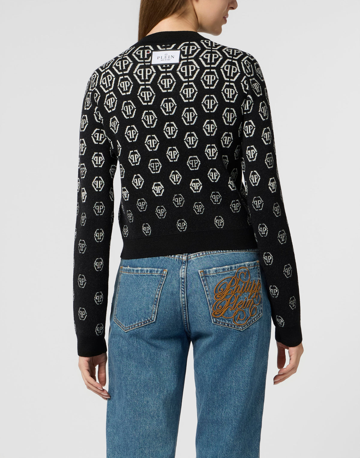 Philipp Plein Monogram Pullover 滿版六角PP提花暗紋布料質感細節