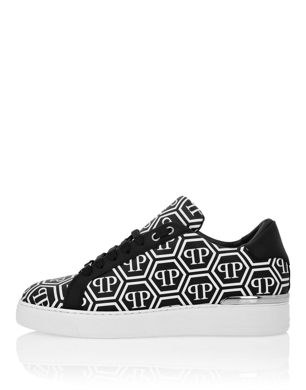 Philipp Plein Nappa Leather Low Top Sneakers Big Monogram 黑白六角印花低筒運動鞋 側面
