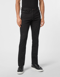 Philipp Plein｜Denim Trousers Super Straight Cut Dragon Strass 男款牛仔褲