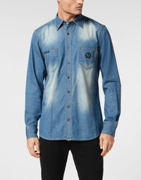 Philipp Plein｜Denim Shirt Long-Sleeve Skull&Bones 男款丹寧襯衫