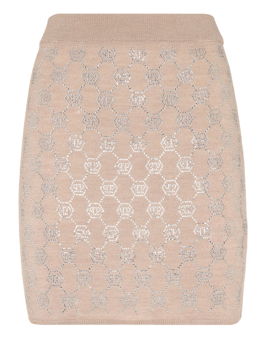 Knitted Strass Mini Skirt Monogram