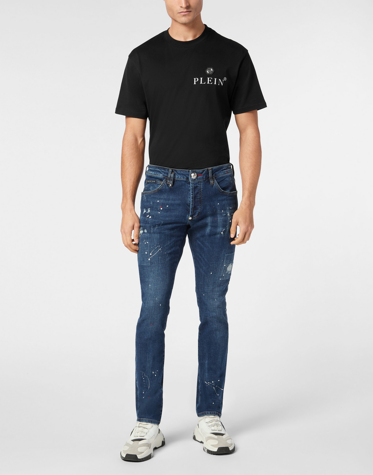 Philipp Plein｜Denim Super Straight Cut Trousers Skull&Bones 男款牛仔褲