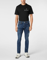 Philipp Plein｜Denim Super Straight Cut Trousers Skull&Bones 男款牛仔褲