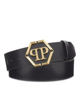 Philipp Plein｜Leather Belt Hexagon black/light gold 皮帶