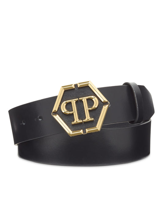 Leather Belt Hexagon black/light gold