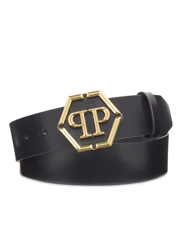 PHILIPP PLEIN Leather Belt Hexagon black/light gold