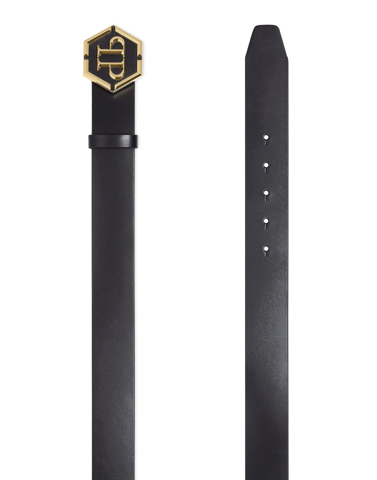 Philipp Plein｜Leather Belt Hexagon black/light gold 皮帶