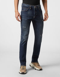 Philipp Plein｜Denim Trousers Super Straight Cut Fit Deep Ocean 男款牛仔褲