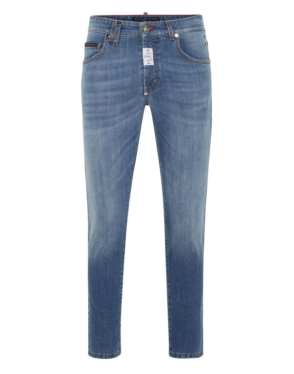 PHILIPP PLEIN Denim Trousers Super Straight Cut Sunset
