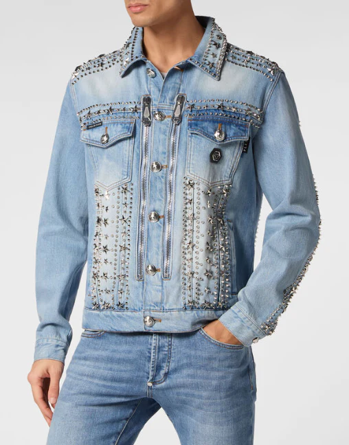 Philipp Plein｜Zipped Denim Jacket Studs 男款牛仔外套