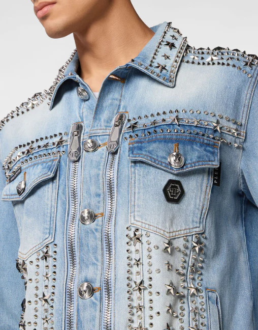 Philipp Plein｜Zipped Denim Jacket Studs 男款牛仔外套