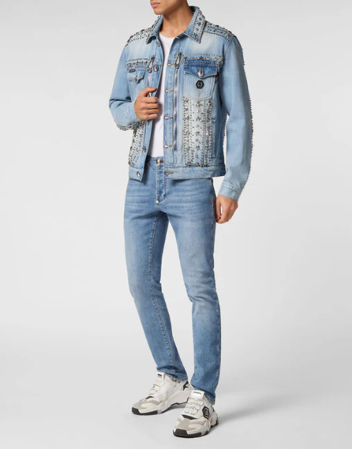 Philipp Plein｜Zipped Denim Jacket Studs 男款牛仔外套
