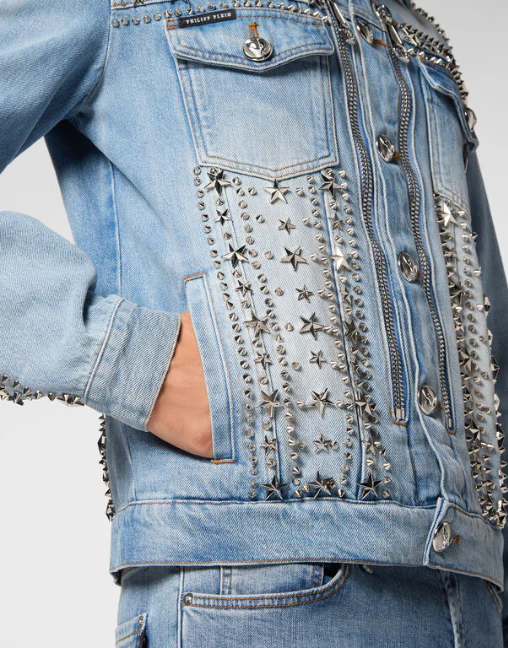 Philipp Plein｜Zipped Denim Jacket Studs 男款牛仔外套