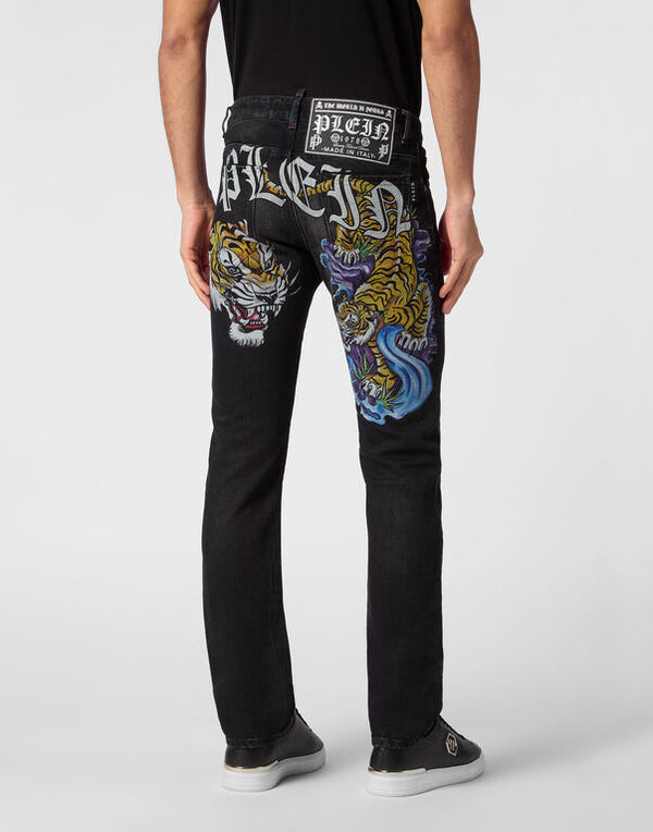 Philipp Plein｜Denim Trousers Super Straight Cut Tattoo 男款牛仔褲