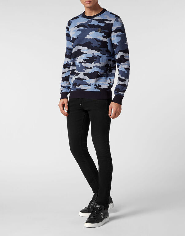 Philipp Plein｜Merino Wool Pullover Round Neck LS Camouflage 男款針織衫