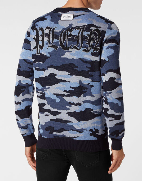 Philipp Plein｜Merino Wool Pullover Round Neck LS Camouflage 男款針織衫