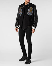 Philipp Plein｜College Bomber with Woolen cloth base with stones Tattoo 男款夾克