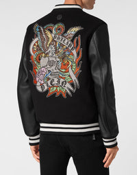 Philipp Plein｜College Bomber with Woolen cloth base with stones Tattoo 男款夾克