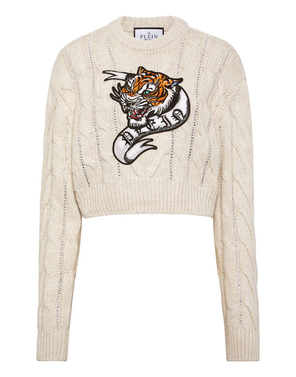 PHILIPP PLEIN Wool Blend Pullover Round Neck LS Tattoo