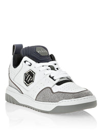 PHILIPP PLEIN Mix Leather Lo-Top Sneakers Crystal
