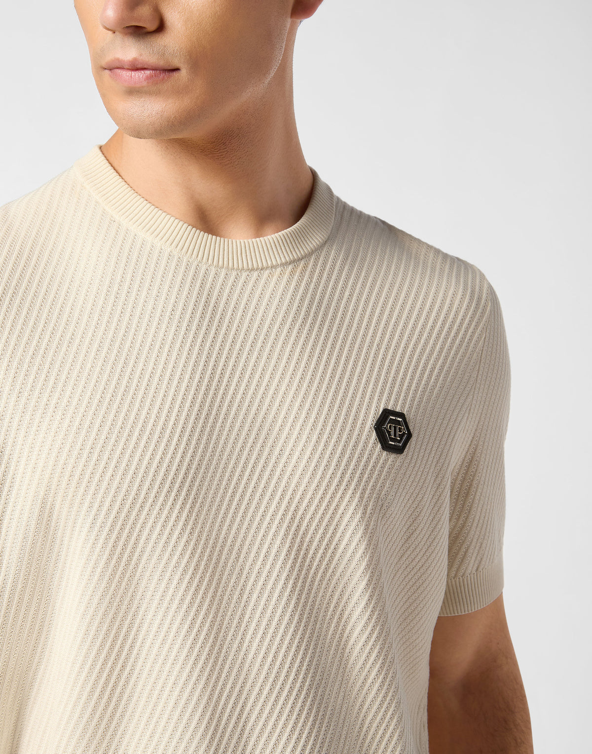 Philipp Plein｜Knited Round Neck T-Shirt Wool Silk Blend 男款T恤