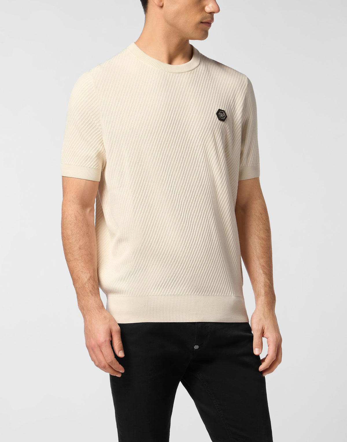 Philipp Plein｜Knited Round Neck T-Shirt Wool Silk Blend 男款T恤