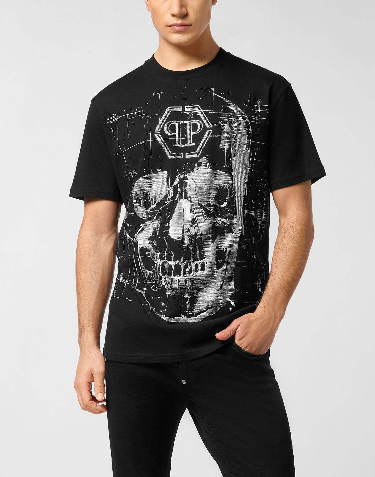 Philipp Plein｜Round Neck T-Shirt Skull Strass 男款T恤