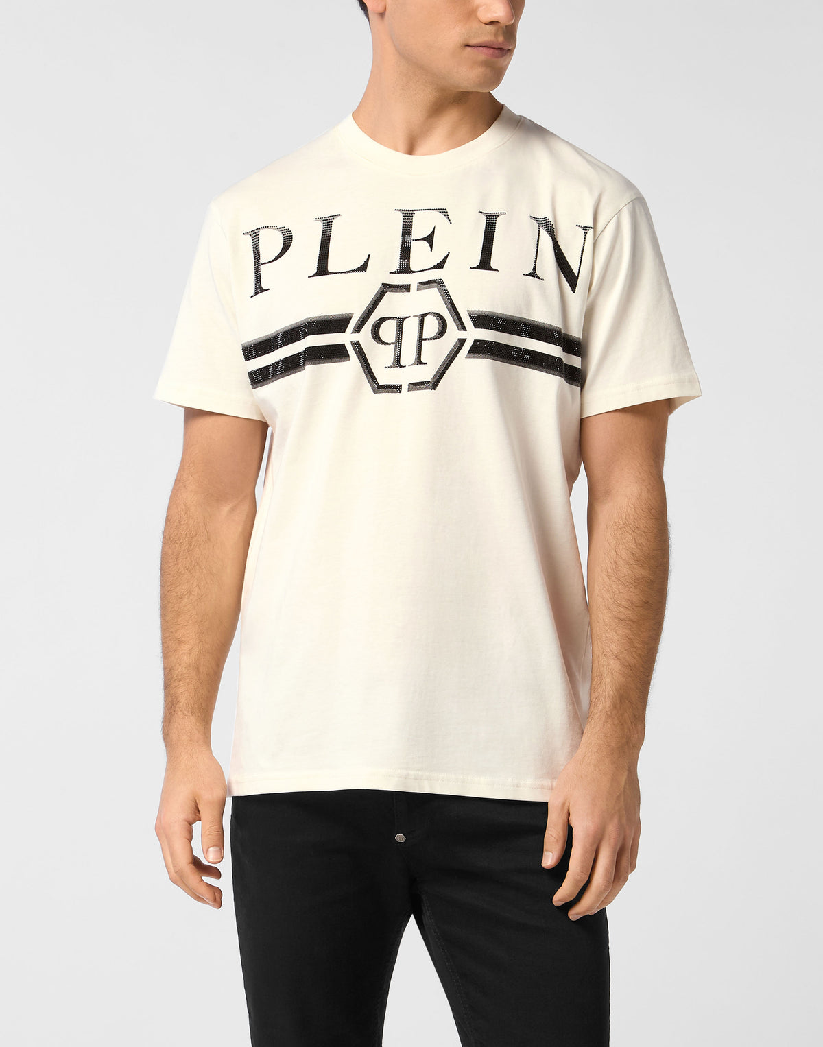 Philipp Plein｜Round Neck T-Shirt Full Of Stones Stripes 男款T恤