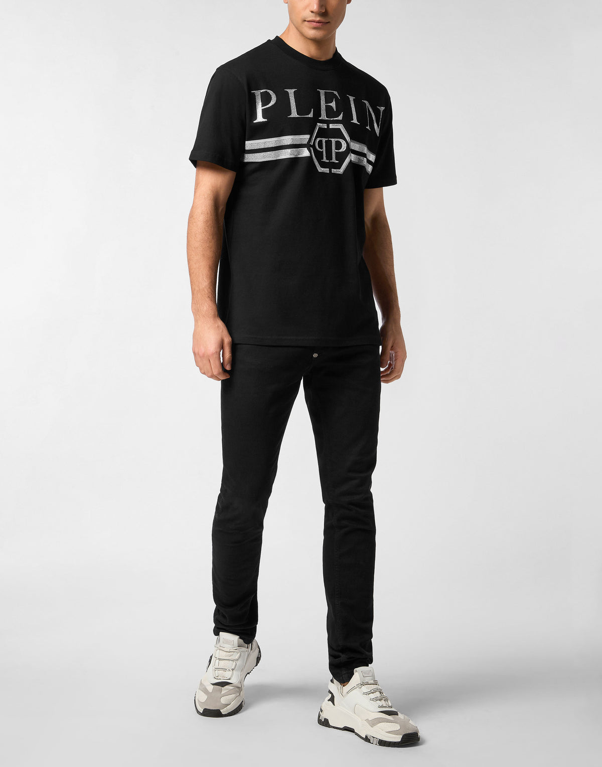Philipp Plein｜Round Neck T-Shirt Full Of Stones Stripes 男款T恤