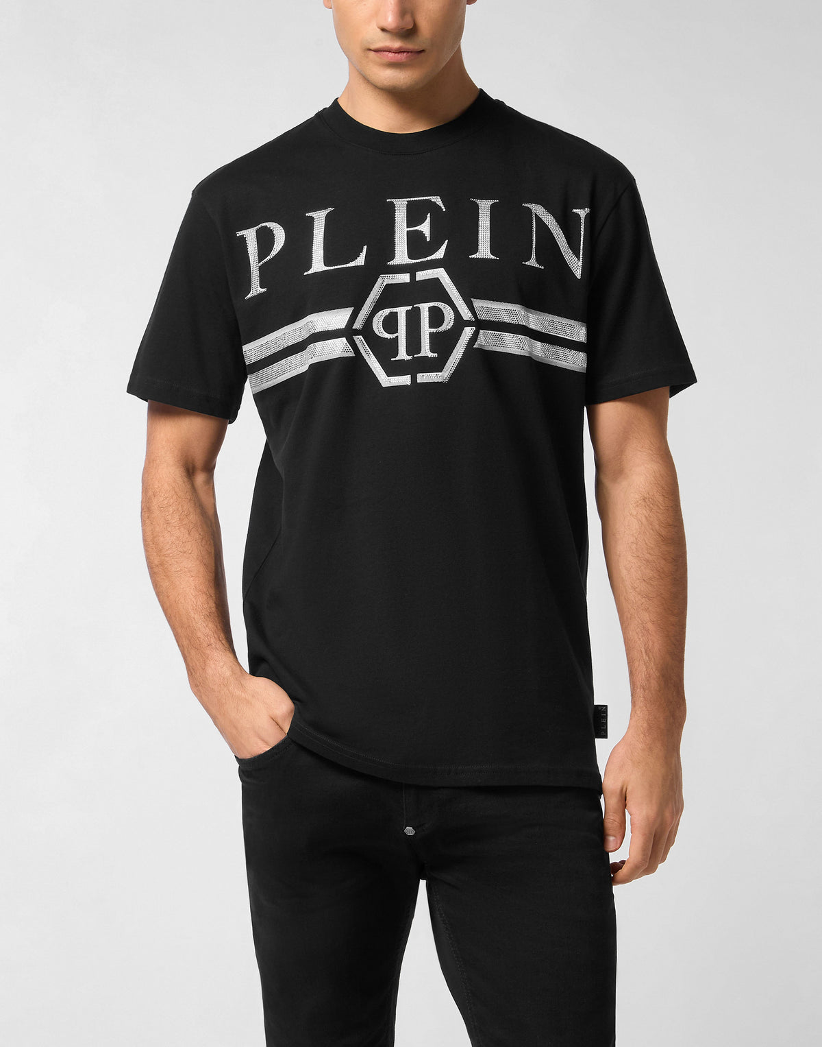 Philipp Plein｜Round Neck T-Shirt Full Of Stones Stripes 男款T恤