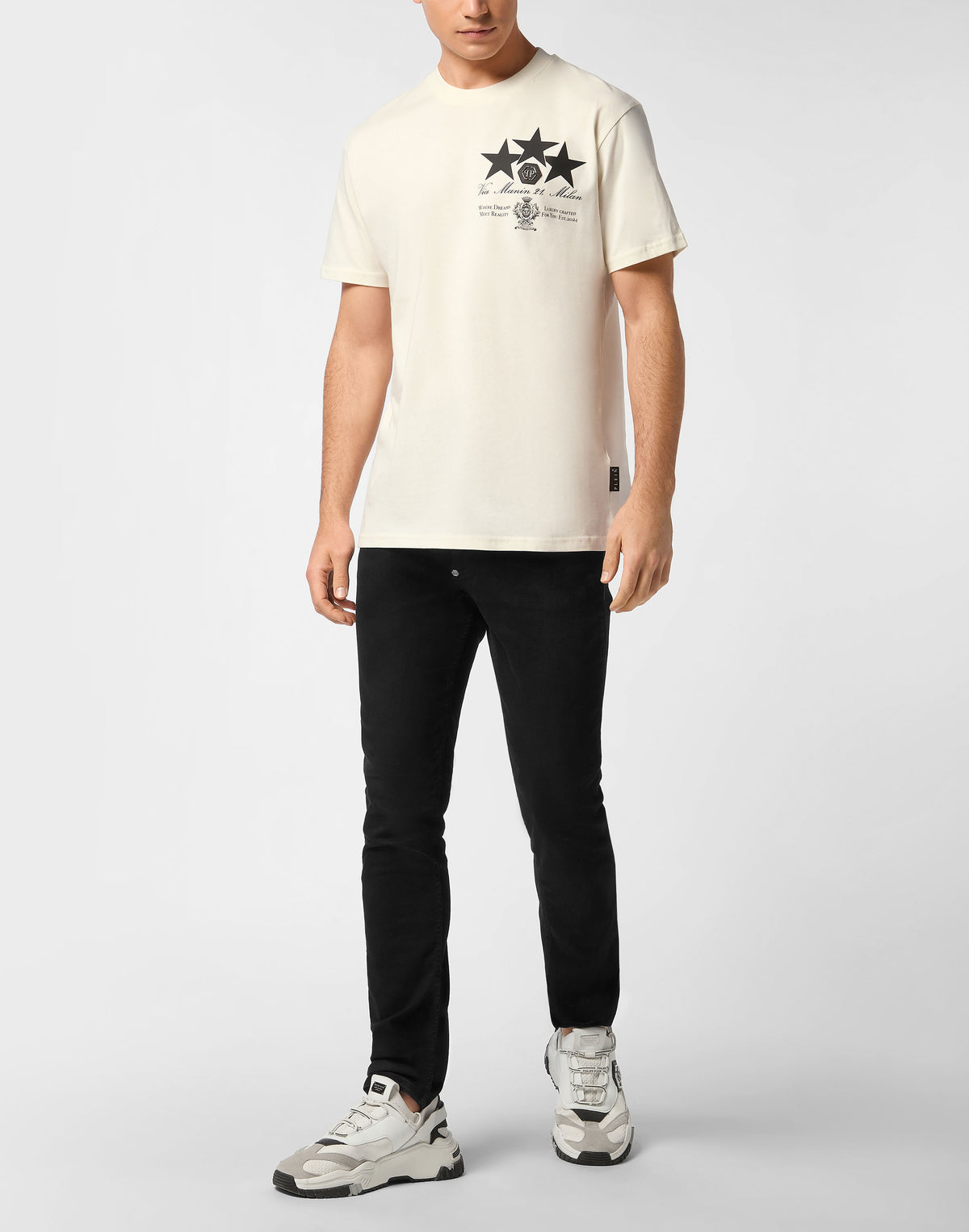 Philipp Plein｜Round Neck T-Shirt Leather Patch Stars 男款T恤
