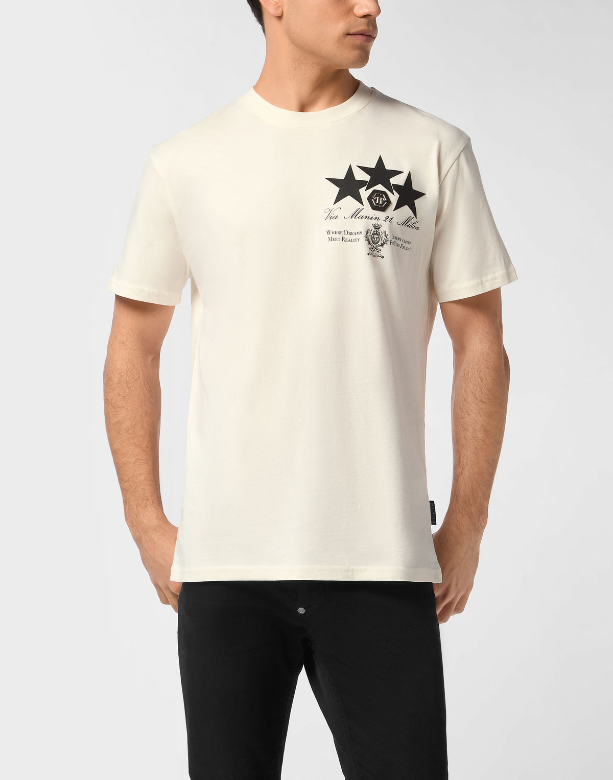 Philipp Plein｜Round Neck T-Shirt Leather Patch Stars 男款T恤