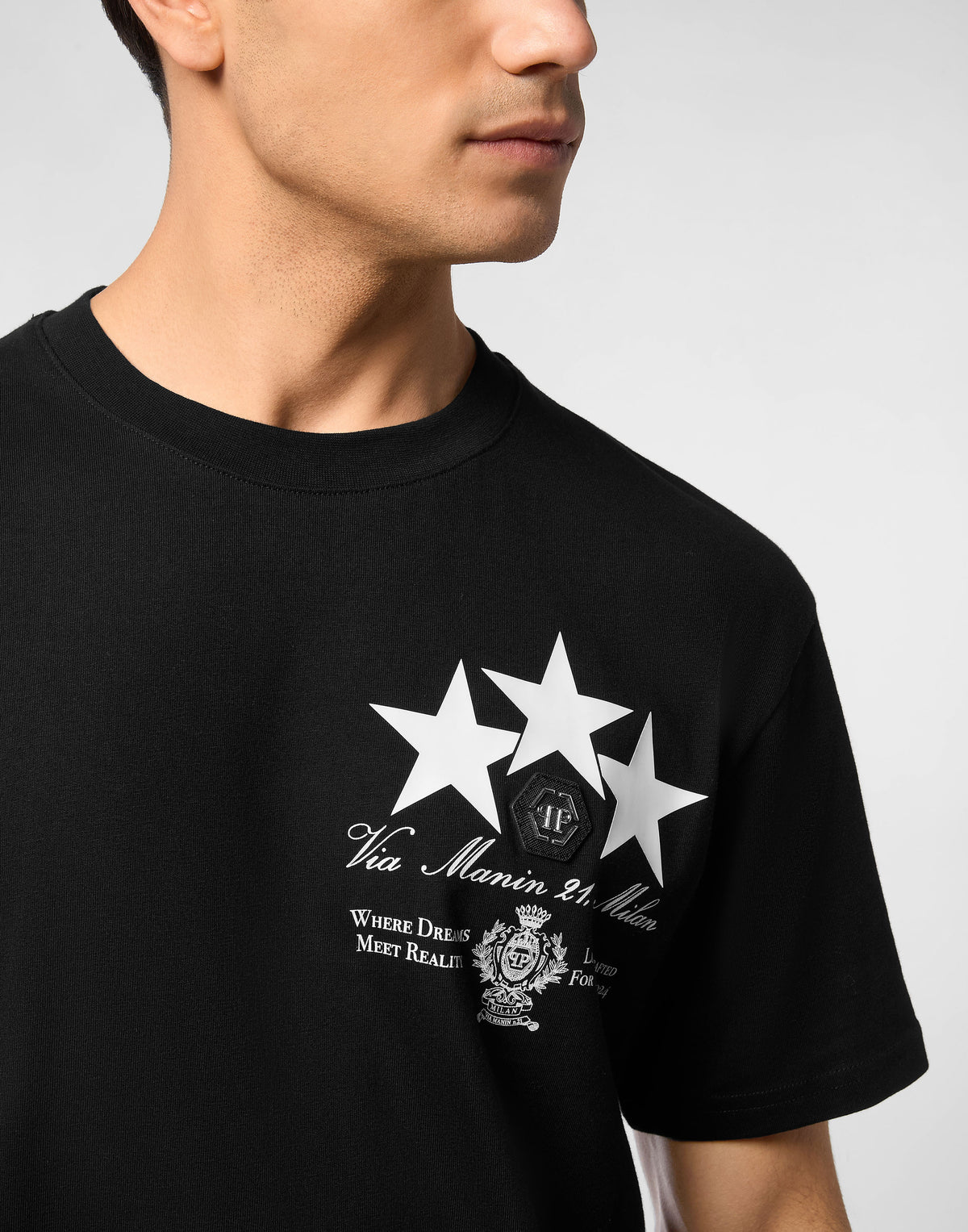 Philipp Plein｜Round Neck T-Shirt Leather Patch Stars 男款T恤