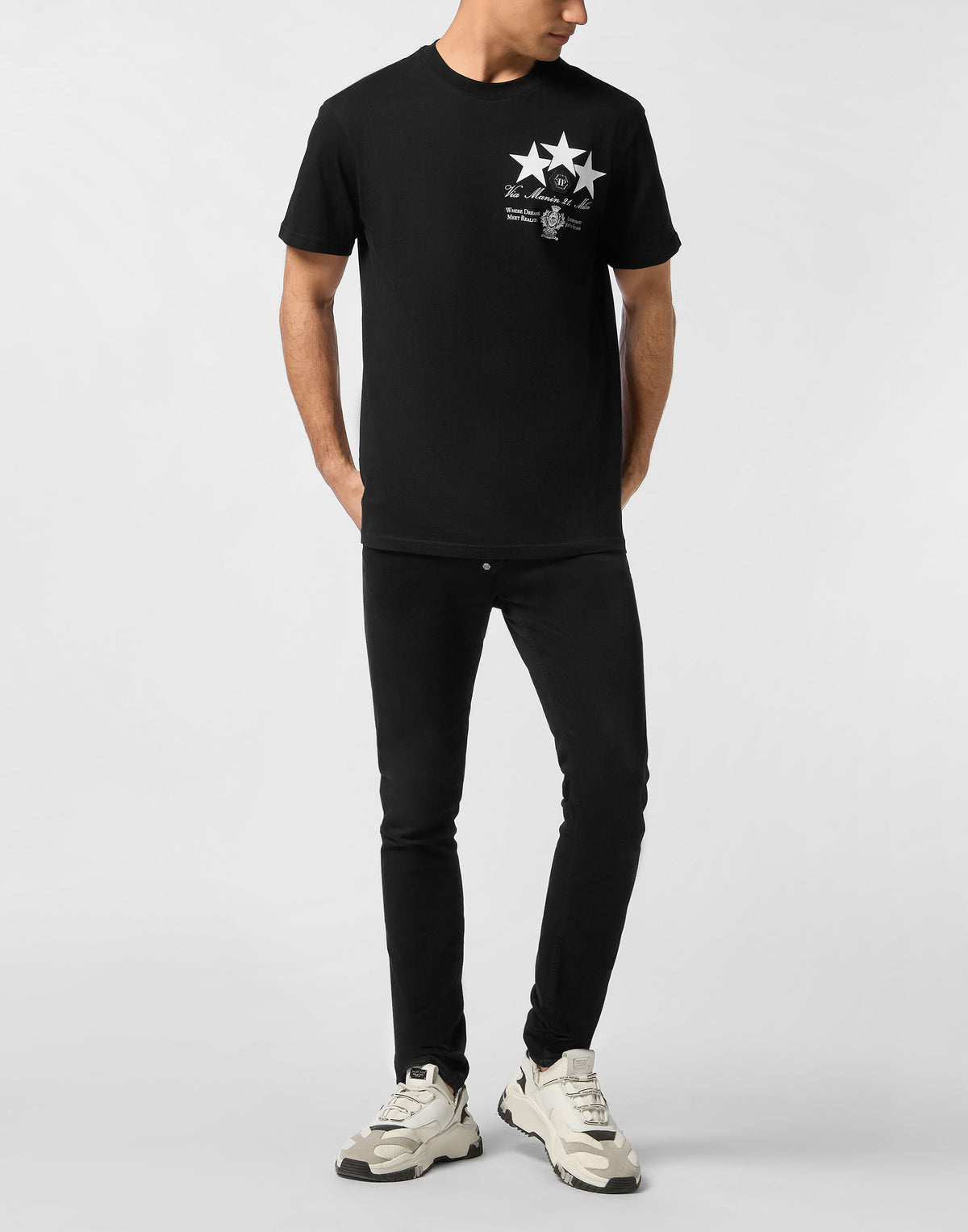 Philipp Plein｜Round Neck T-Shirt Leather Patch Stars 男款T恤