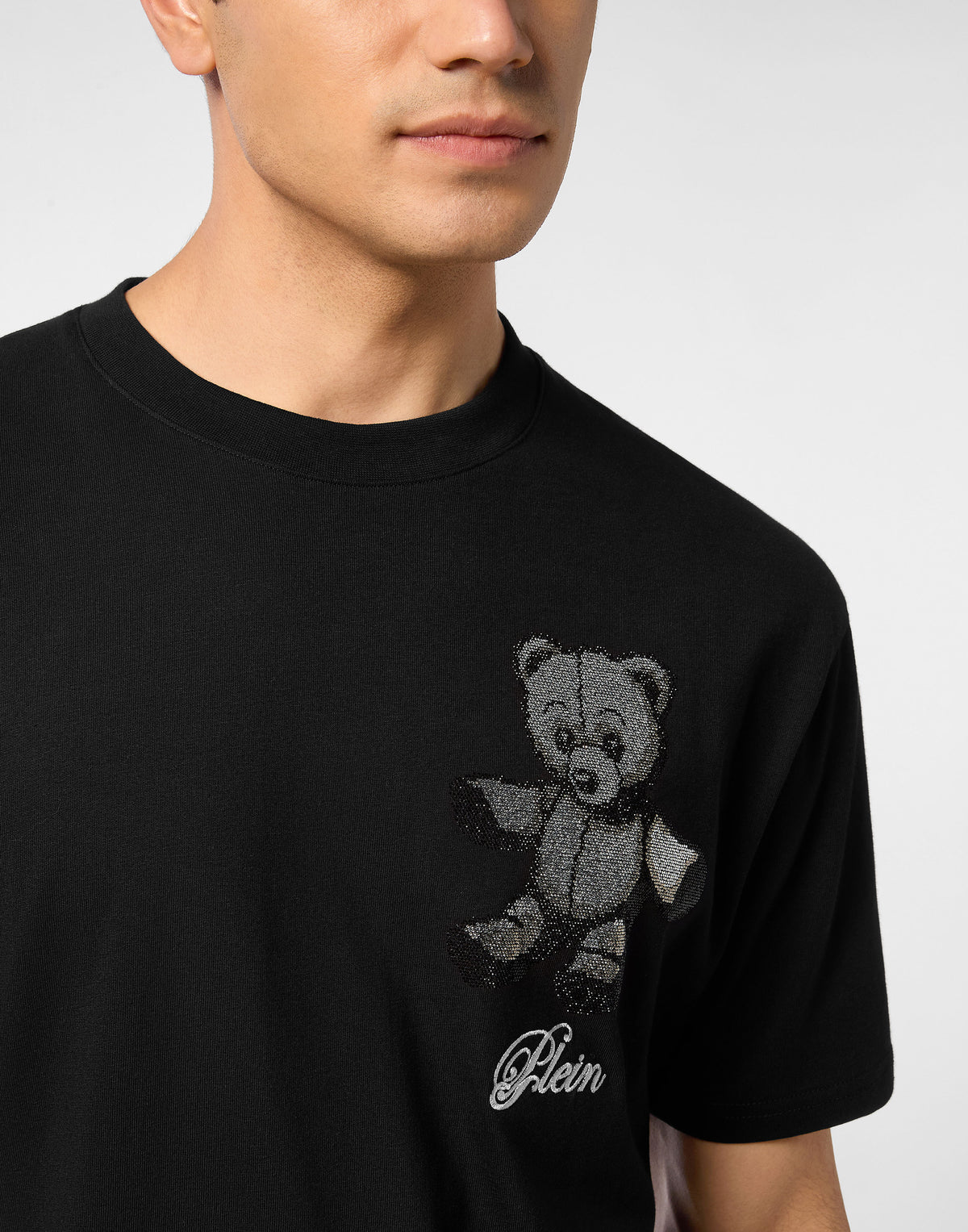 Philipp Plein｜Embroidered Round Neck T-Shirt Strass Teddy Bear 男款T恤