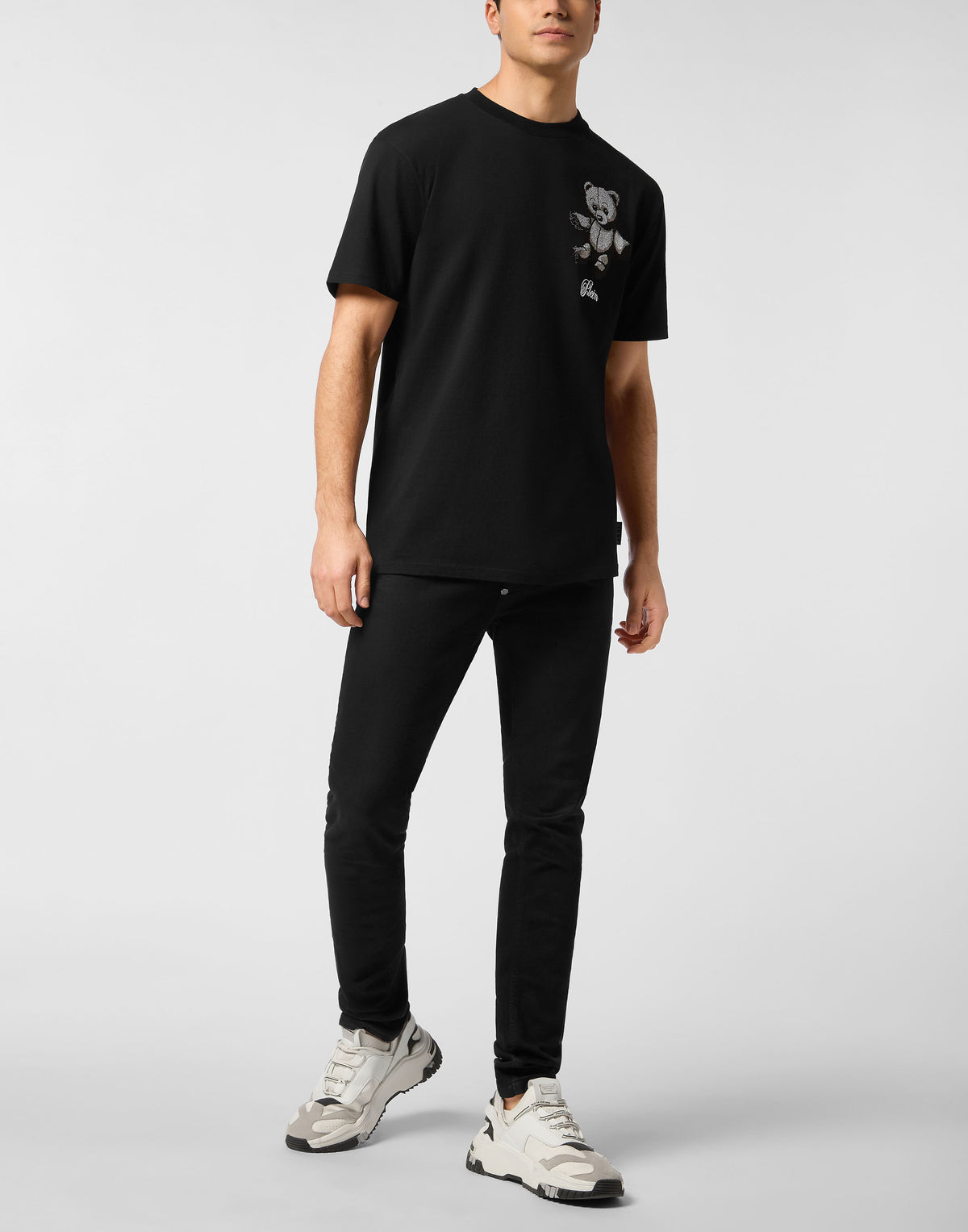 Philipp Plein｜Embroidered Round Neck T-Shirt Strass Teddy Bear 男款T恤
