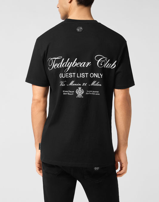 Embroidered Round Neck T-Shirt Strass Teddy Bear