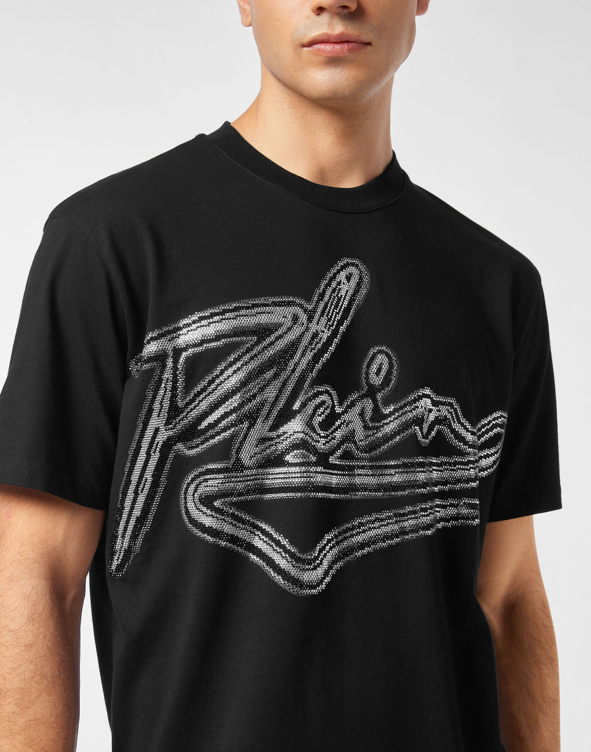 Philipp Plein｜Cotton Round Neck T-Shirt Chrome Plein 男款T恤