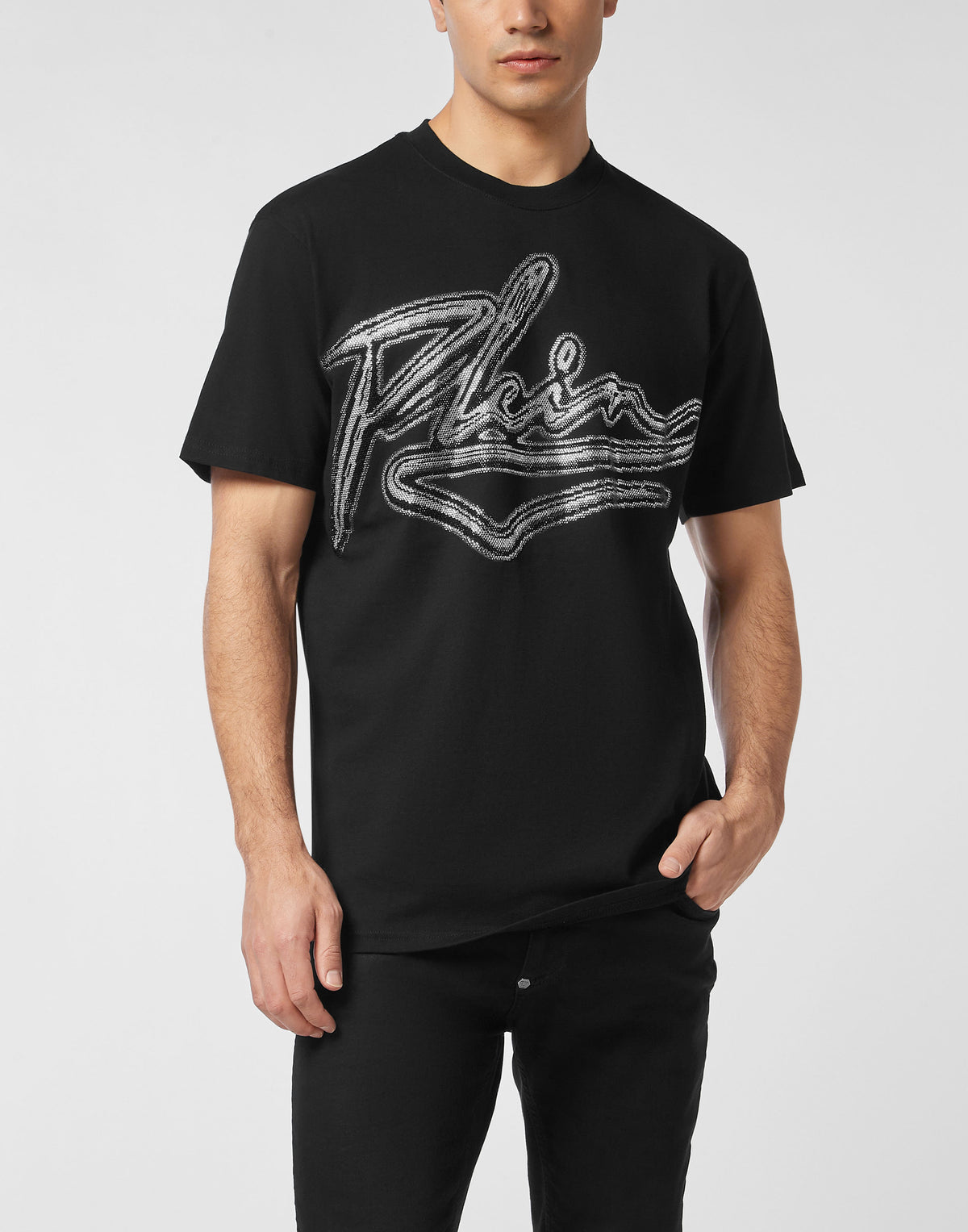 Philipp Plein｜Cotton Round Neck T-Shirt Chrome Plein 男款T恤