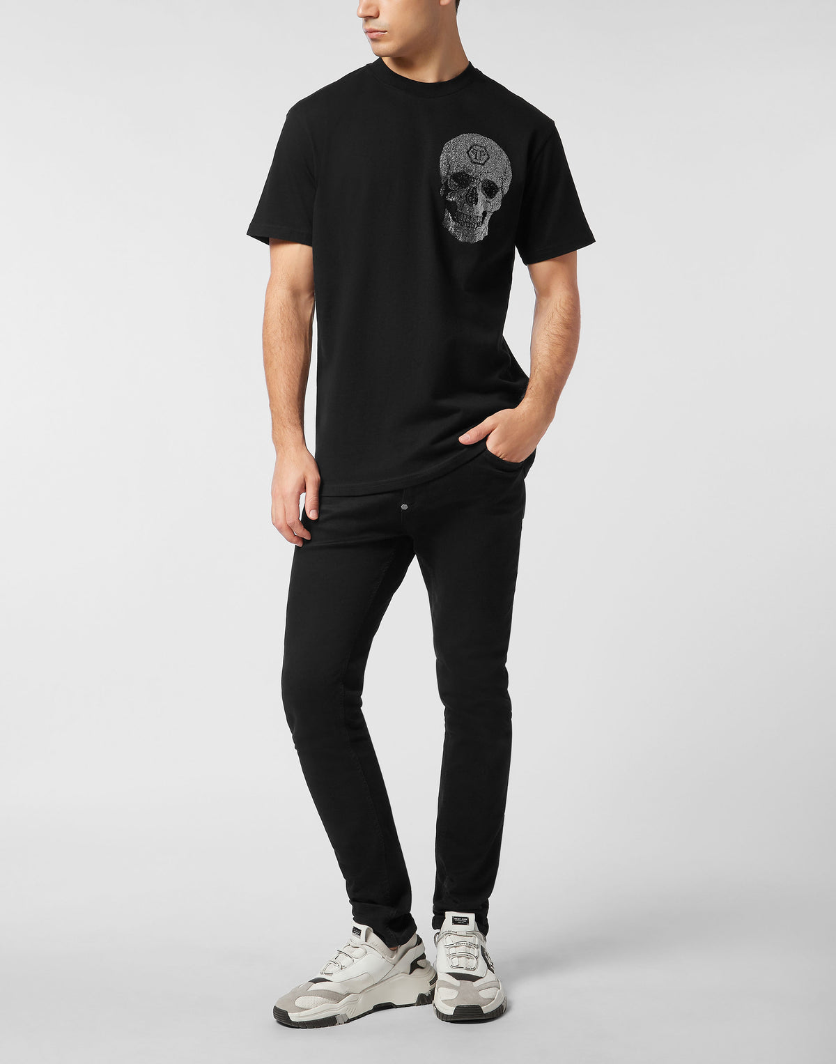 Philipp Plein｜Round Neck Heavy Cotton T-Shirt Crystal Skull 男款T恤