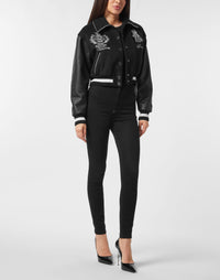 Philipp Plein｜Wool and Leather College Bomber Teddy 女款夾克