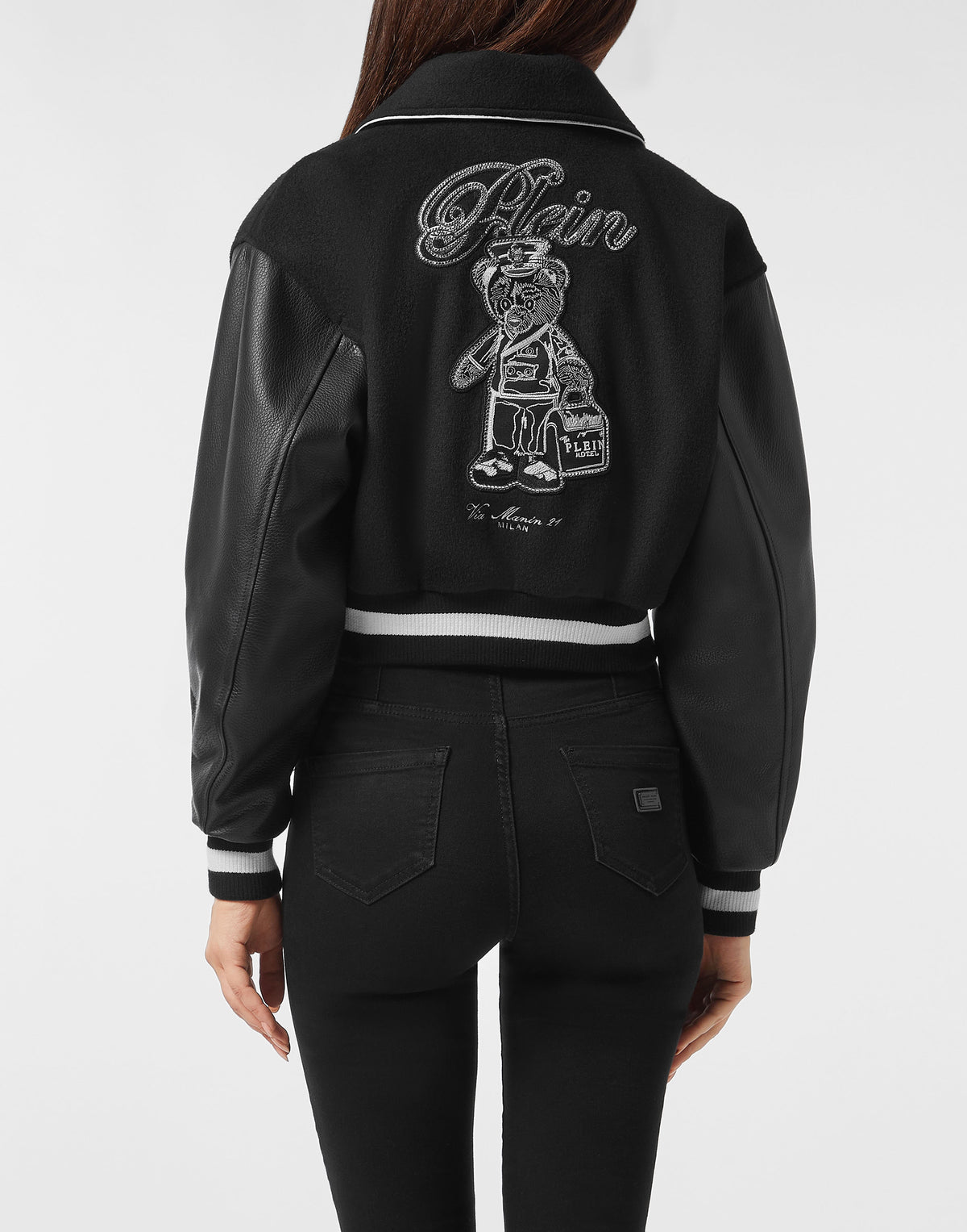 Philipp Plein｜Wool and Leather College Bomber Teddy 女款夾克