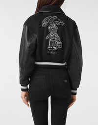 Philipp Plein｜Wool and Leather College Bomber Teddy 女款夾克