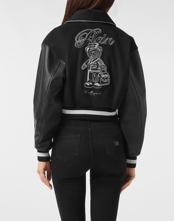 Philipp Plein｜Wool and Leather College Bomber Teddy 女款夾克